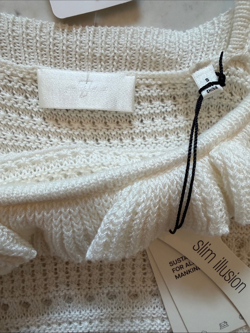7 For All Mankind Cream Ruffled Knit Tank Top - Picture 4 of 4